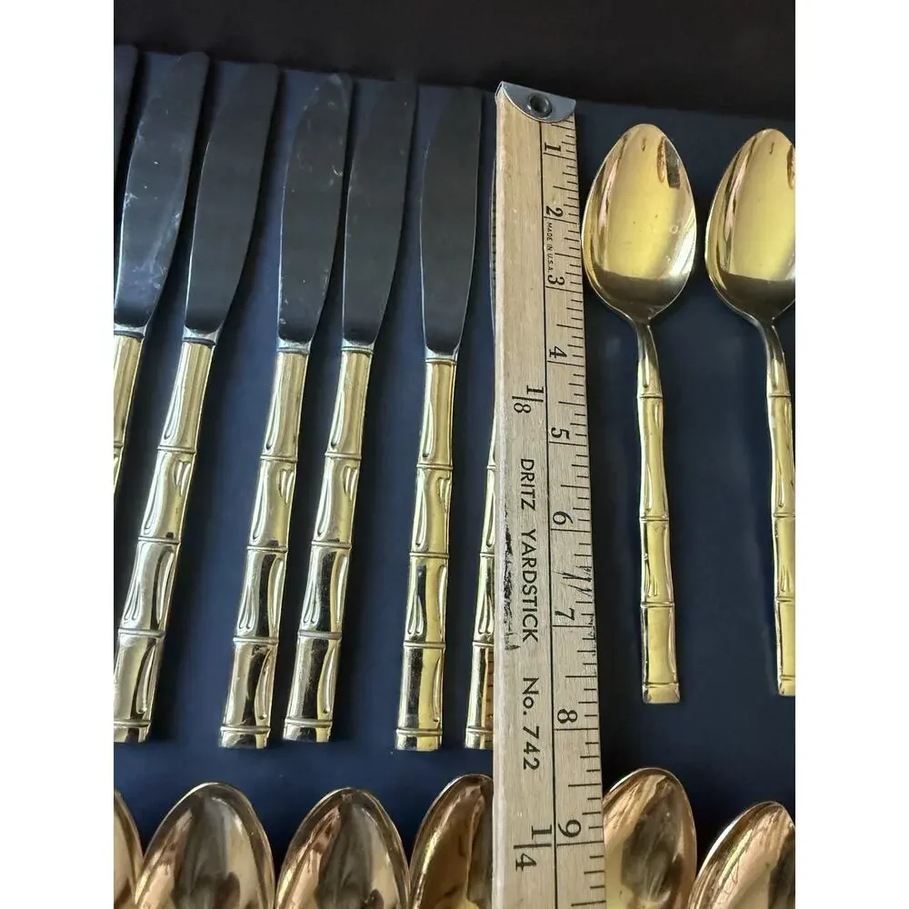 Rebacraft Bamboo Gold Plated Flatware (34) Pieces Tableware Modern Cottage MCM